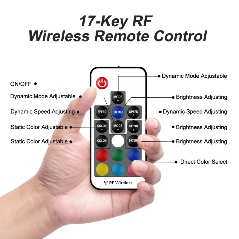 RGBZONE DC 5V USB RGB LED Controller, 17-Key RF Wireless Remote Control, 4-PIN LED Strip Lights Controller, 5050 3528 2835 RGB LED Strip Lights - Image 4